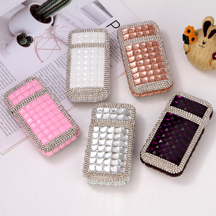 网红创意个性 水钻细烟烟盒高档贴钻手工便携女士加长烟盒送打火机