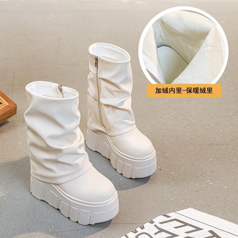 2930313233小码裤管靴秋冬加绒厚底松糕内增高超高跟小个子马丁靴