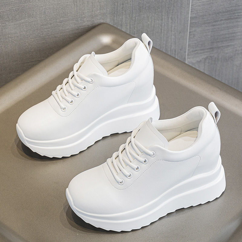 30313233小码9cm坡跟鞋女2024新款内增高小白鞋秋冬季加绒真皮潮