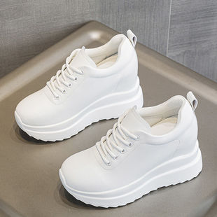 秋冬季 30313233小码 内增高小白鞋 女2024新款 加绒真皮潮 9cm坡跟鞋