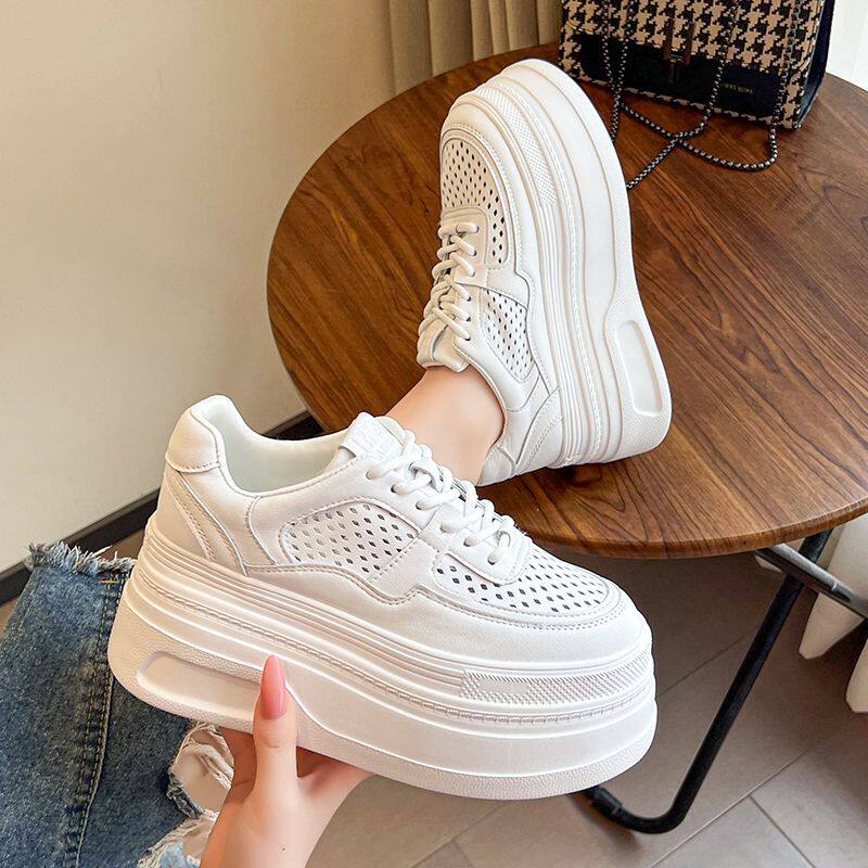 3233小码超轻小白鞋女夏款透气镂空洞洞松糕厚底增高小个子休闲鞋