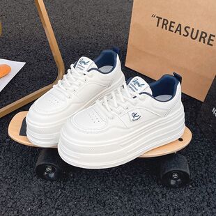 轻便松糕底休闲板鞋 女2026新款 7CM厚底增高真皮小白鞋 313233小码