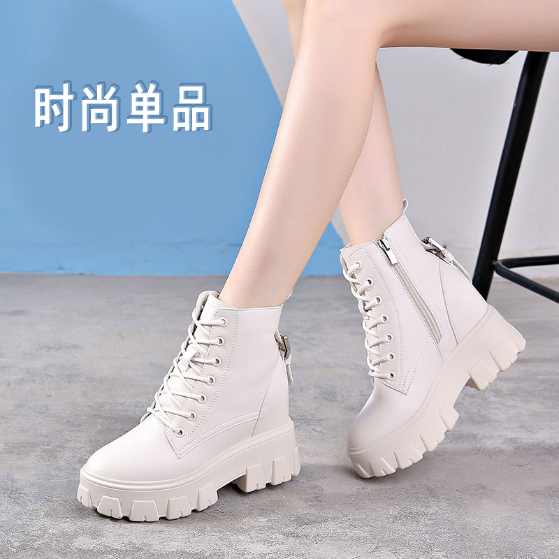 30313233小码加绒内增高小个子真皮秋冬英伦风厚底防滑马丁靴保暖