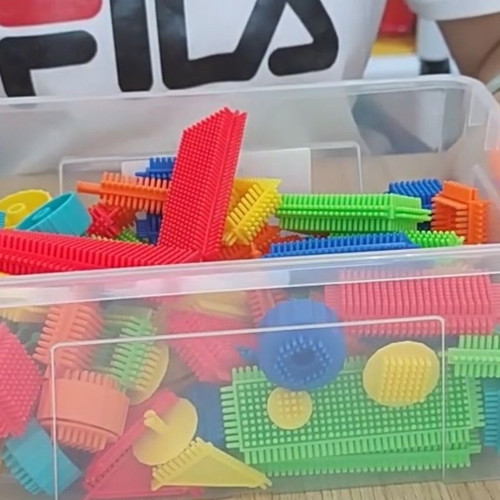 幼儿园早教亲子儿童益智鬃毛软体创意齿形桌面拼插塑料积木玩具