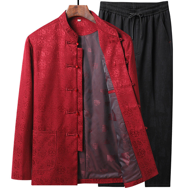 HENGYUAN XIANGCAI SHEEP CHINESE STYLE TANG JACKET MIDDLE-AGED AND ELDERLY JACKET DAD SUIT PLUS SIZE CLOTHES AUTUMN AND WINTER GRANDPA OUTFIT