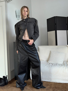 FSG Freedom Soluble 阔肩复古深灰破坏机车加绒牛仔夹克