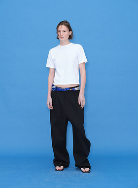 FSG 黑色立体翻褶西装松弛长裤