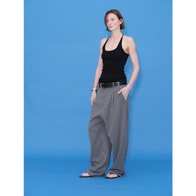 FSG条纹立体翻褶西装松弛长裤