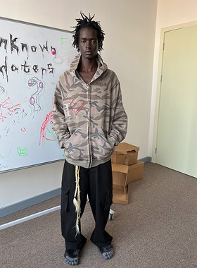 FSG 宽松迷彩烫钻连帽卫衣