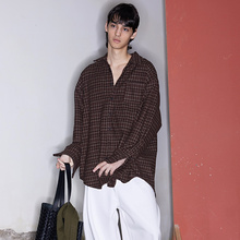 FSG 棕红格纹羊毛混纺廓形衬衫