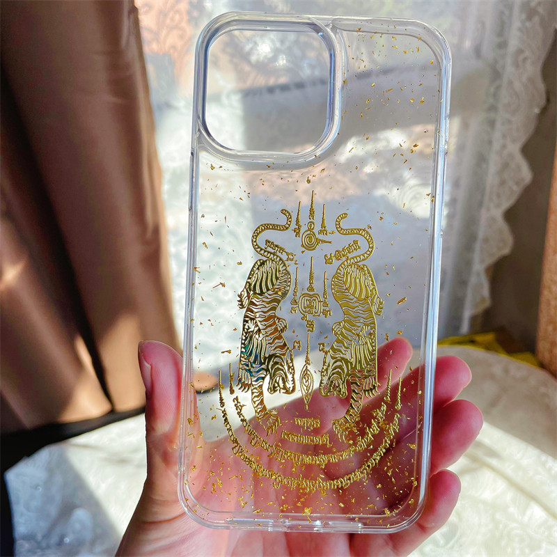 泰国老虎苹果15手机壳14promax透明全包防摔外壳适用iPhone16plus滴胶金箔权利财运生肖经文13新款超火保护套