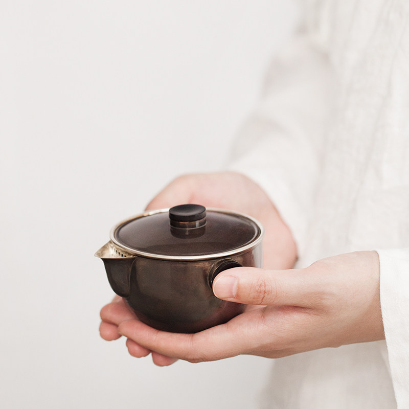 颜堂纯银S999手抓壶盖碗日式茶具纯手工熏银泡茶杯三才杯泡茶壶