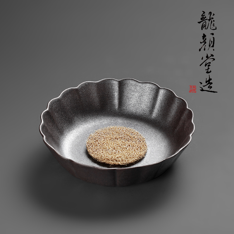 颜堂陶制铁釉花菱壶承干泡茶盘茶托壶托铁锈红釉干泡盘养壶盘