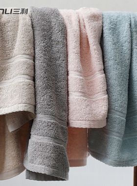4条 三利纯棉毛巾女洗脸男生家用全棉大人洗澡帕子情侣纯色柔软