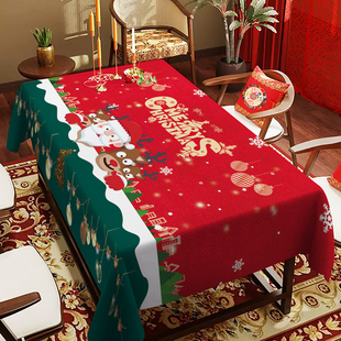 圣诞节桌布新年氛围感美式 饰台布餐桌布艺防水 红色喜庆节日派对装