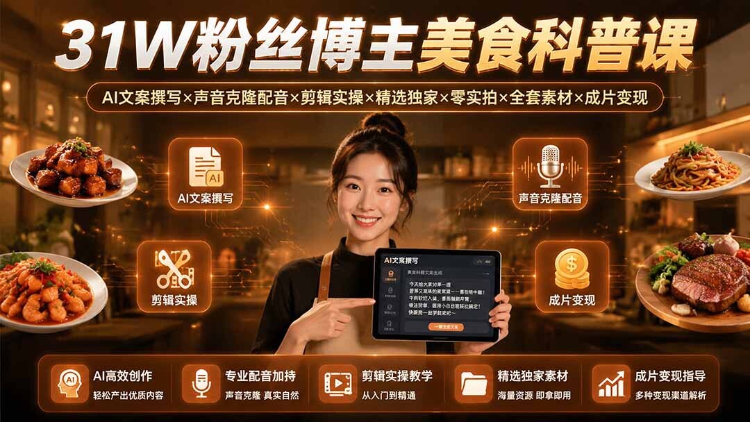 AI文案撰写剪辑实操博主美食科普教程