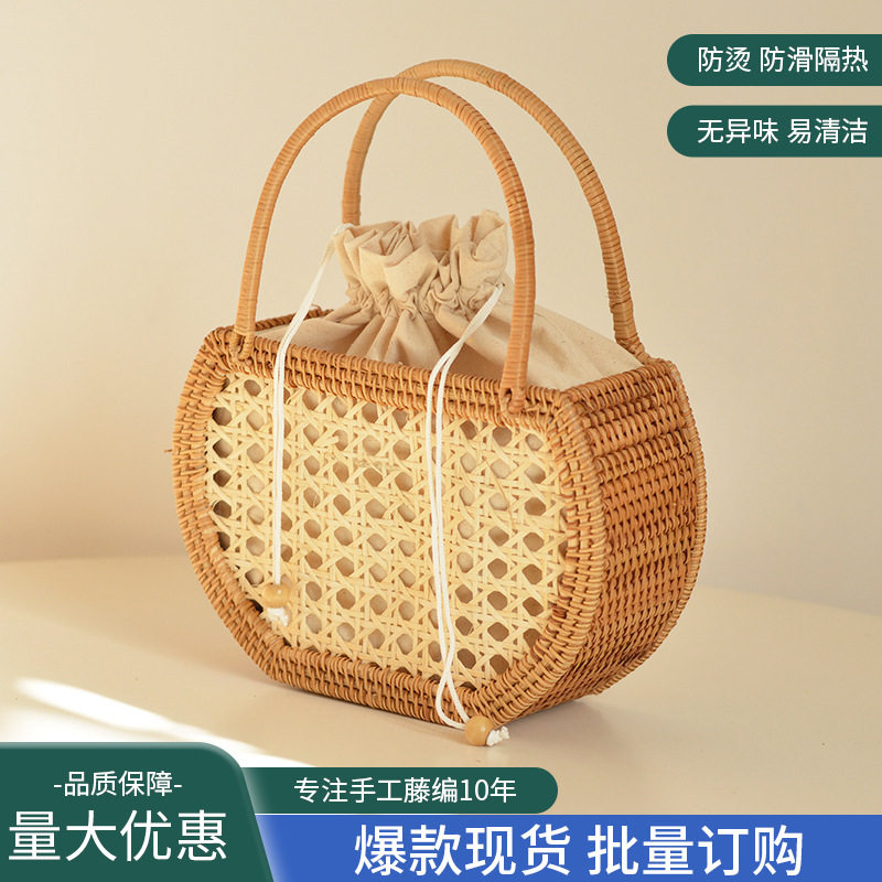 批发越南纯手工提篮北欧风情收纳野餐出游提篮子编织藤编女手提包
