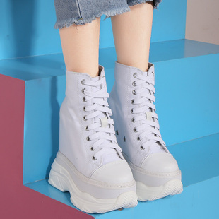 14公分秋冬加绒休闲运动老爹鞋 断码 女内增高鞋 松糕跟厚底帆布鞋 鞋