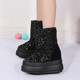 亮片雪地靴女厚底短筒毛绒加厚内增高短靴圆头33小码 2024新款 时尚