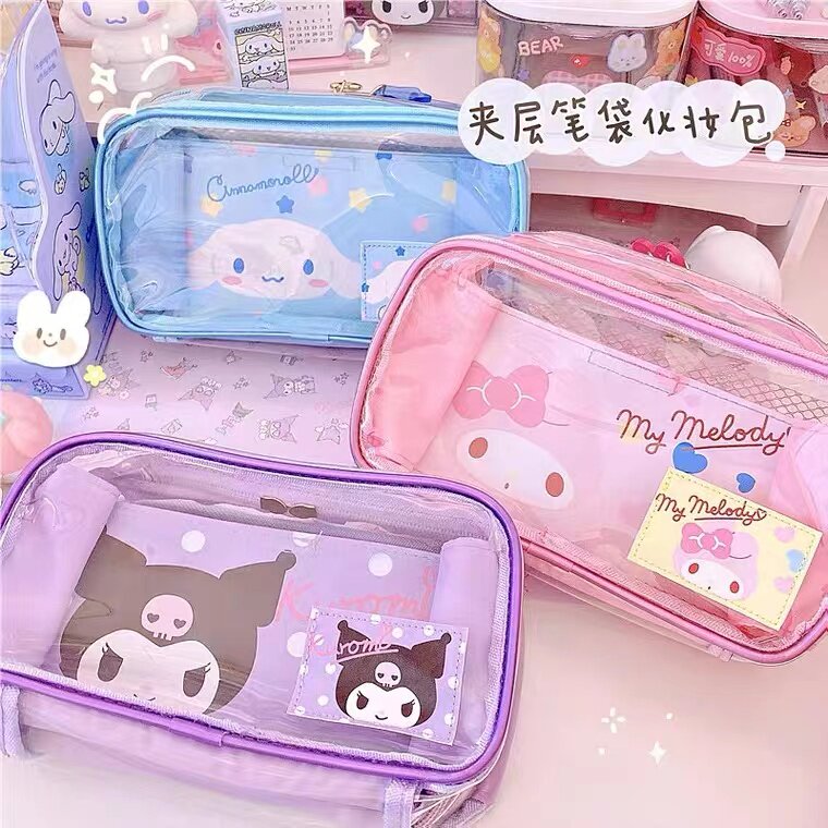 PVC 투명 쿠로미 연필 가방 멀 MLD 문구 상자 JK 방수 귀여운 대용량 계피 개 푸딩 수납