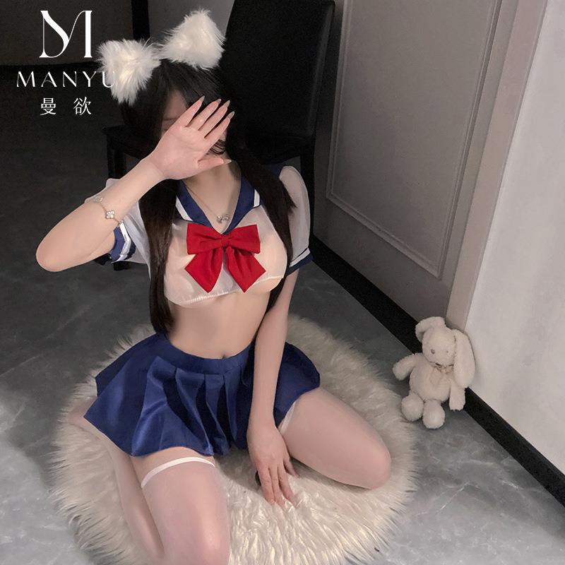 Attract内衣校园JK制服甜美性感透视上衣分体百褶短裙套装