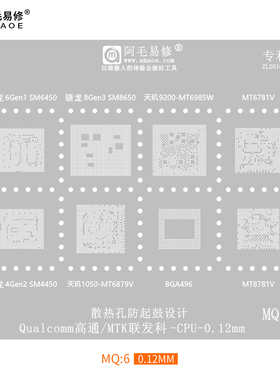 SM6450/SM8650/4450/MT6985/MT6781/6879/8781CPU植锡钢网BGA496