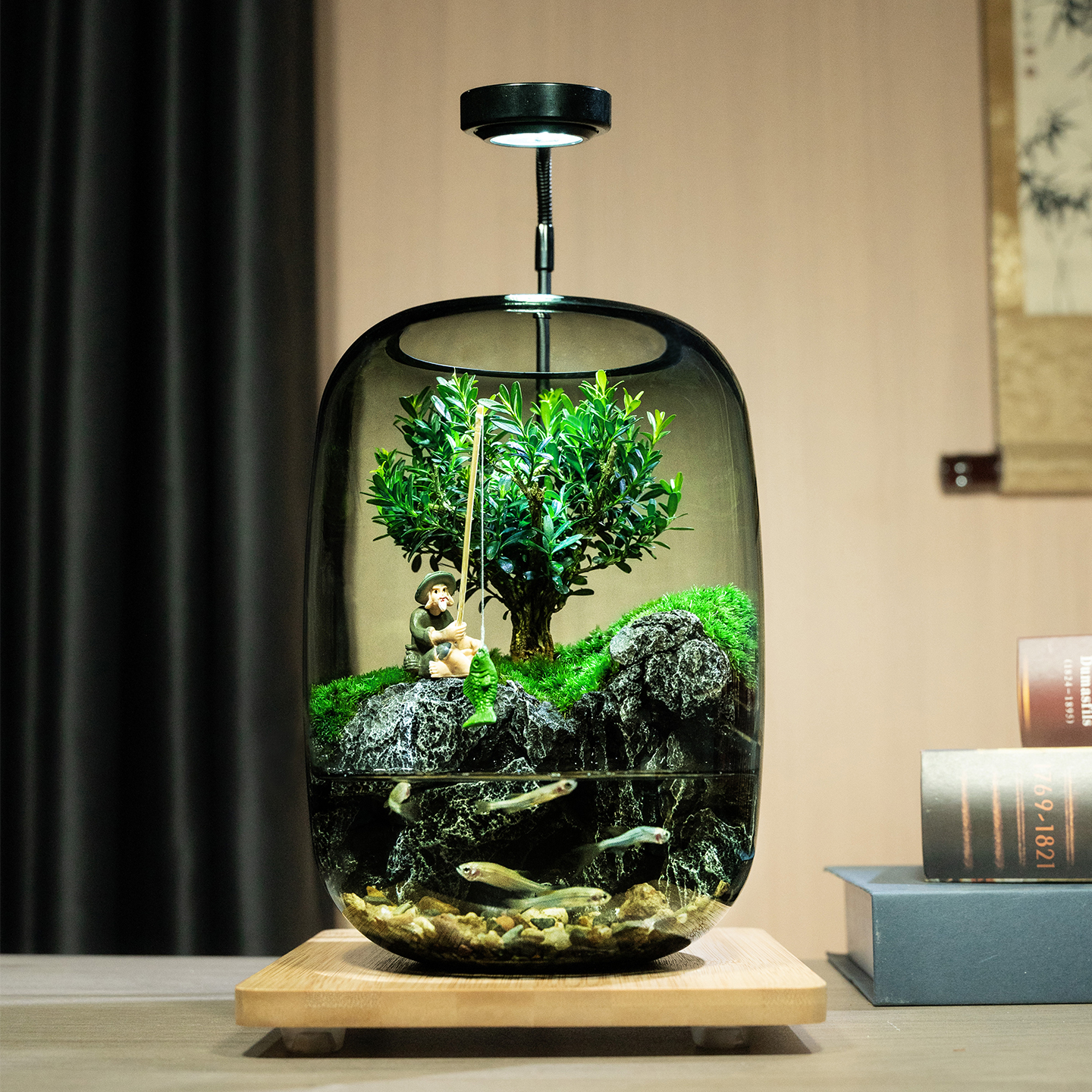 【老夫钓鱼】创意苔藓微景观办公室生态缸鱼缸桌面生态瓶摆件成品