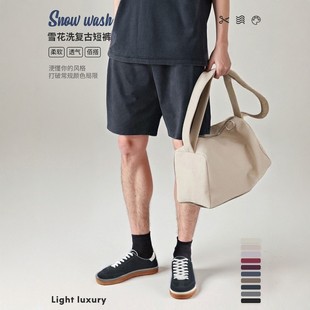 vintage炒雪花水洗做旧五分休闲男短裤 夏季 重磅100%全纯棉美式