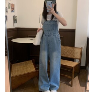 连体背带牛仔裤 复古宽松减龄韩版 Young Y6084 Niche