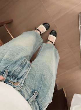 【Niche Young】涅罗  高腰时尚百搭复古宽松设计感 牛仔裤9983