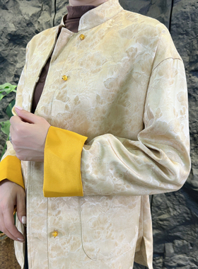 【可系】241001春秋复古国风提花短外套女新中式拼色缎面上衣