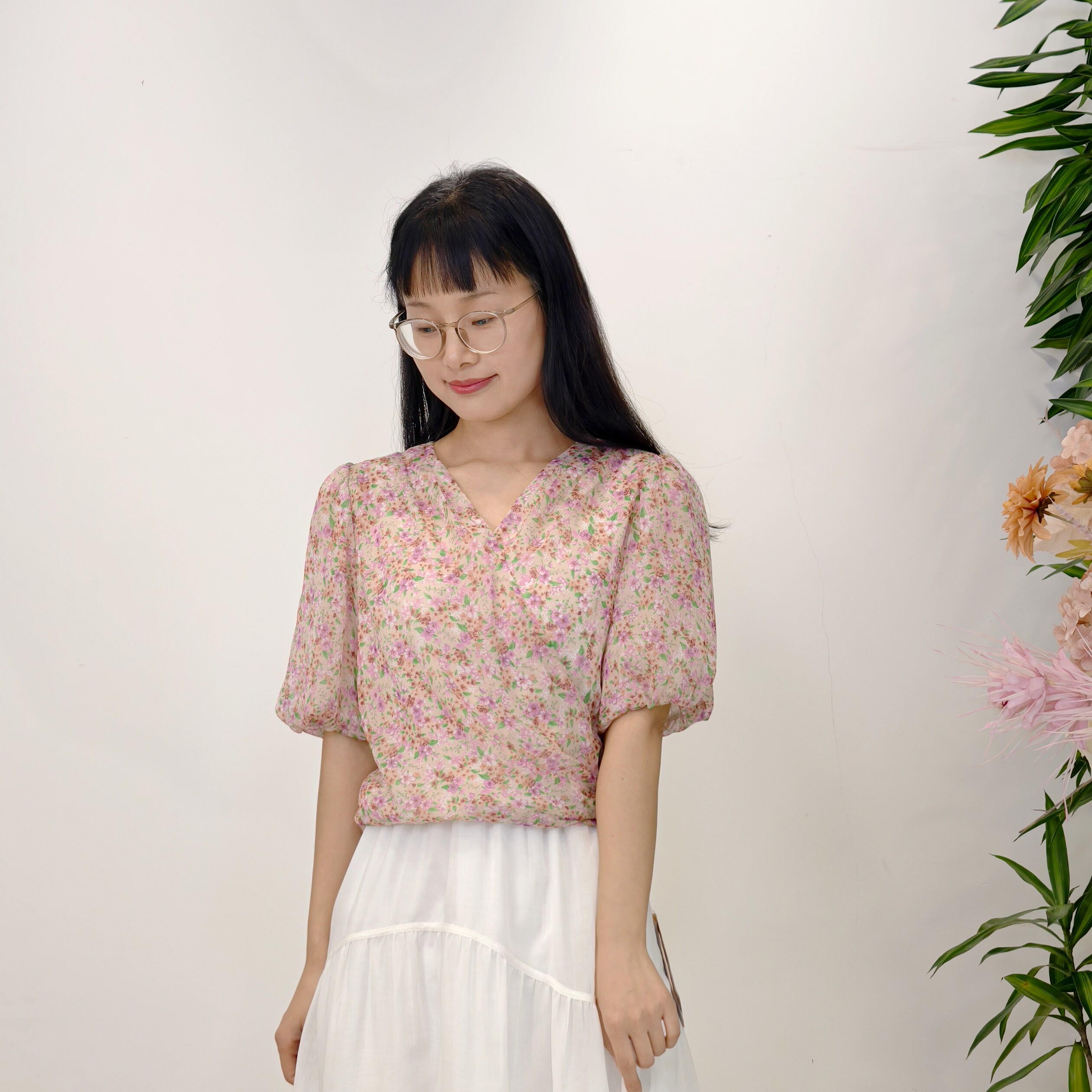 可路莎专柜242400A夏季碎花雪纺衫