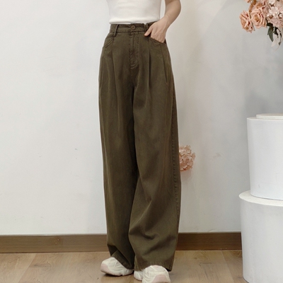 可路莎专柜253155春秋复古高腰阔腿裤女百幕大脚裤长裤