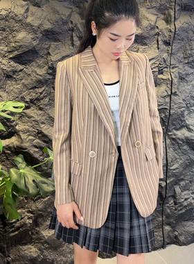 【可系】241114春秋新款时尚复古条纹西服外套一粒扣通勤西装女
