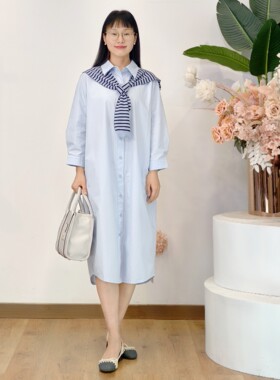 可路莎专柜251061春秋披肩风衣式连衣裙女宽松长款衬衫