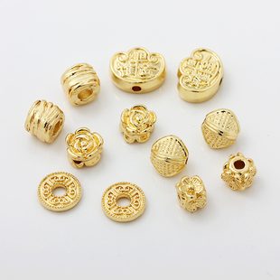 保色18K包金散珠镀真珠子大颗金珠石头珠制作手链散珠diy项链配件