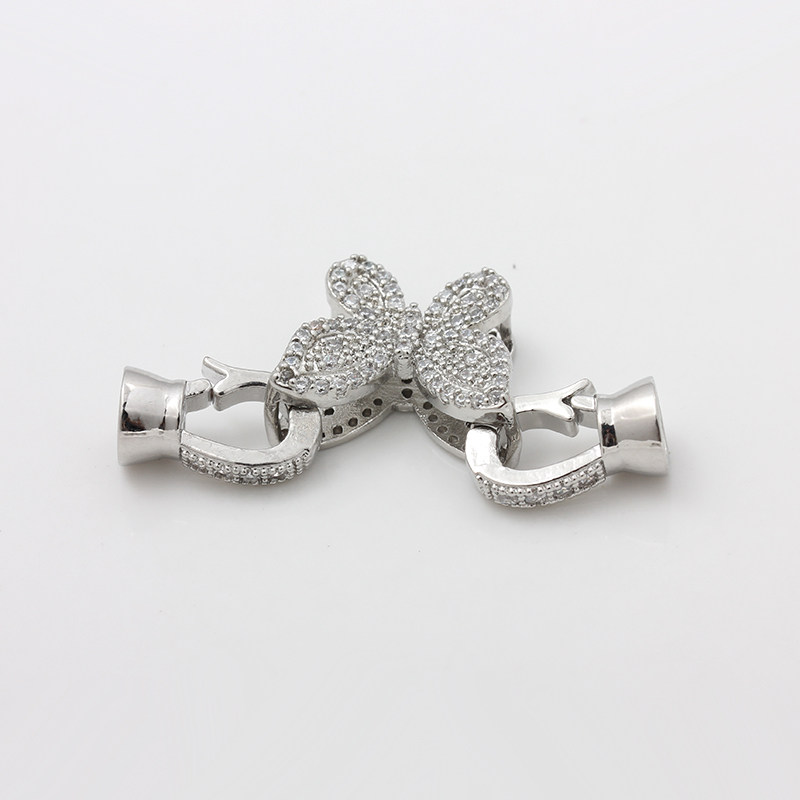 不褪色白金微镶蝴蝶搭扣水晶珍珠手链扣项链扣绳子链接扣diy配件