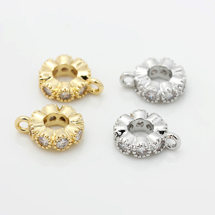 高端保色18K包金白金锆石雪花珠子三通珠制作手链项链材料diy配件