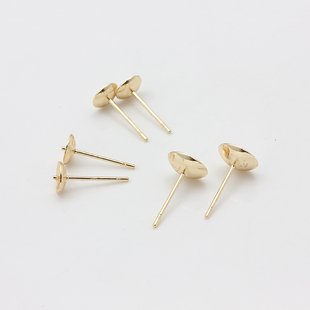304钛钢镀18K金保色出针碗针碗托耳钉镶珍珠水晶耳饰材料diy配件
