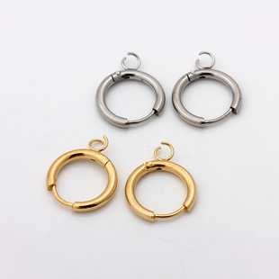 不锈钢钛钢圆线耳扣镀真金圆带挂圈耳钩防过敏不褪色耳饰diy配件
