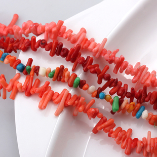 红色粉色彩色珊瑚珠子长牙形珠串珠散珠手工材料diy手链项链配件