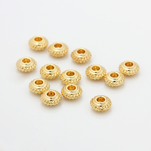 DIY配件保色18K包金镀金算盘珠斜纹珠飞碟隔片手链散珠项链隔珠