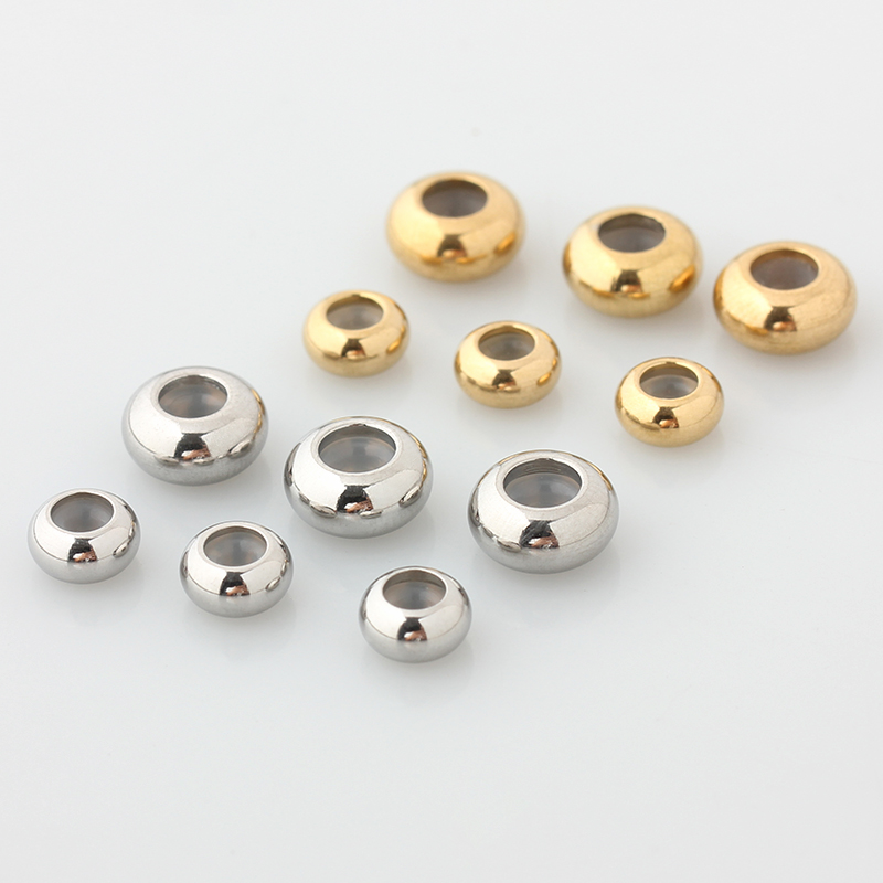 304钛钢硅胶珠不锈钢镀真金调节珠扁珠散珠链子串珠固定防滑隔珠