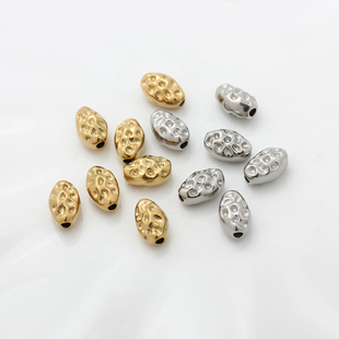 不掉色304钛钢碎石珠子不锈钢镀18K金坑洞石头珠米形珠diy配件