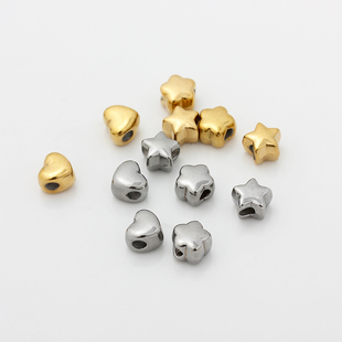 diy手链项链配件 不褪色304钛钢散珠爱心桃心珠梅花珠五角星珠子