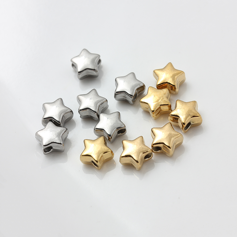 不掉色不锈钢钛钢真空镀18K金五角星珠子串珠项链手链散珠DIY配件