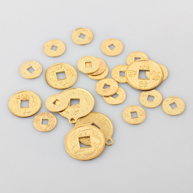金色合金圆形铜钱铜币仿古币手工制作挂坠摆件材料diy饰品配件