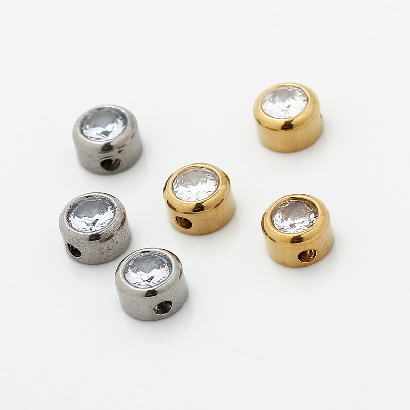 304钛钢锆石珠子真空镀18K金散珠不褪色隔珠diy制作手链项链配件