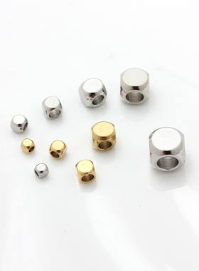 不掉色不锈钢钛钢真金镀18K金倒角方珠散珠串珠材料小隔珠diy配件