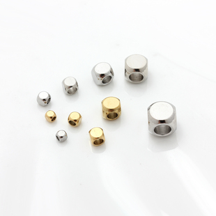 不掉色不锈钢钛钢真金镀18K金倒角方珠散珠串珠材料小隔珠diy配件